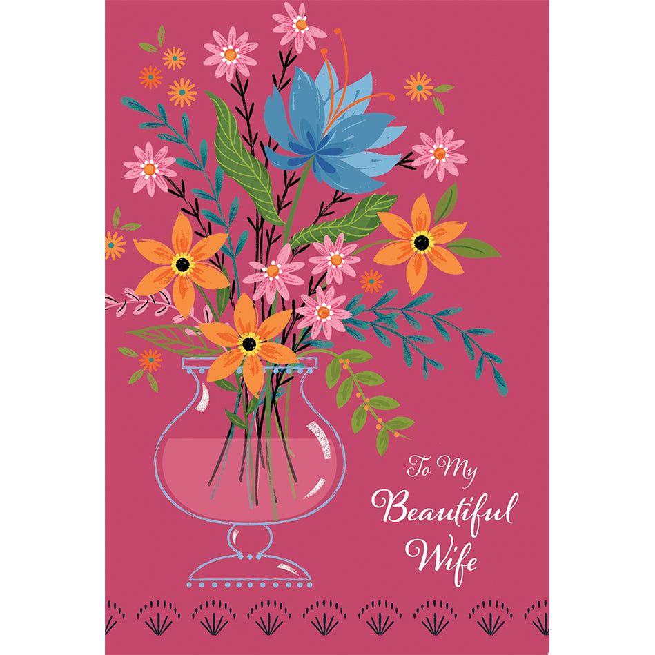 Florals On Pink Birthday Card Wife