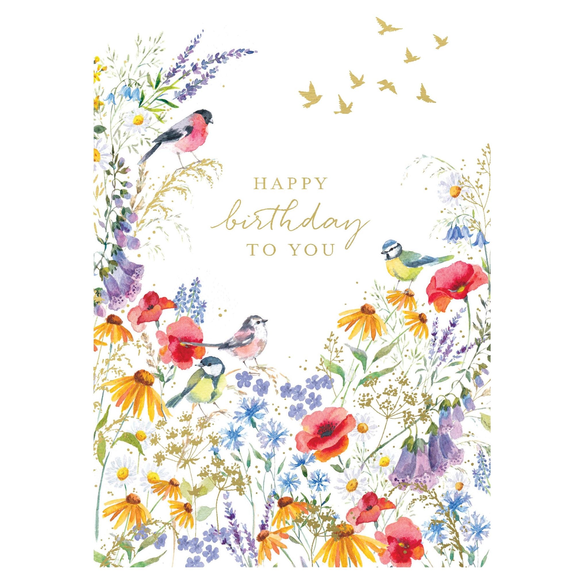 Birds On Flowers Birthday Card