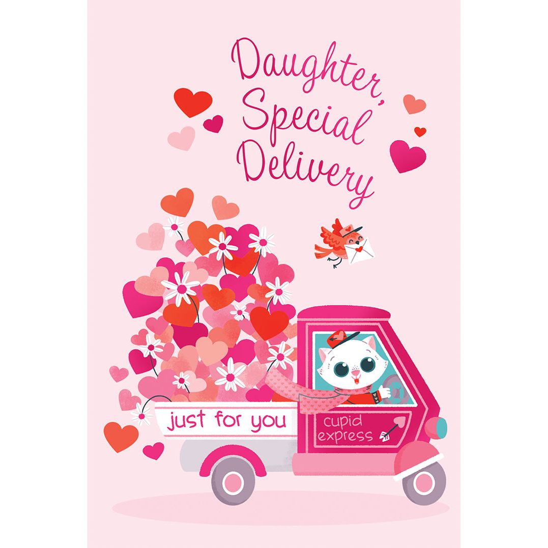 Kitten Heart Truck Valentine's Day Card Daughter