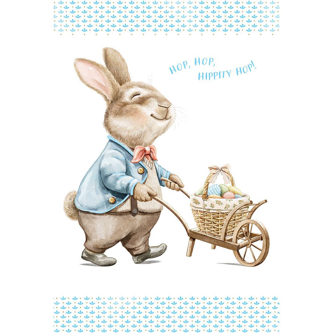 Bunny Pushing Egg Cart Easter Card Grandson