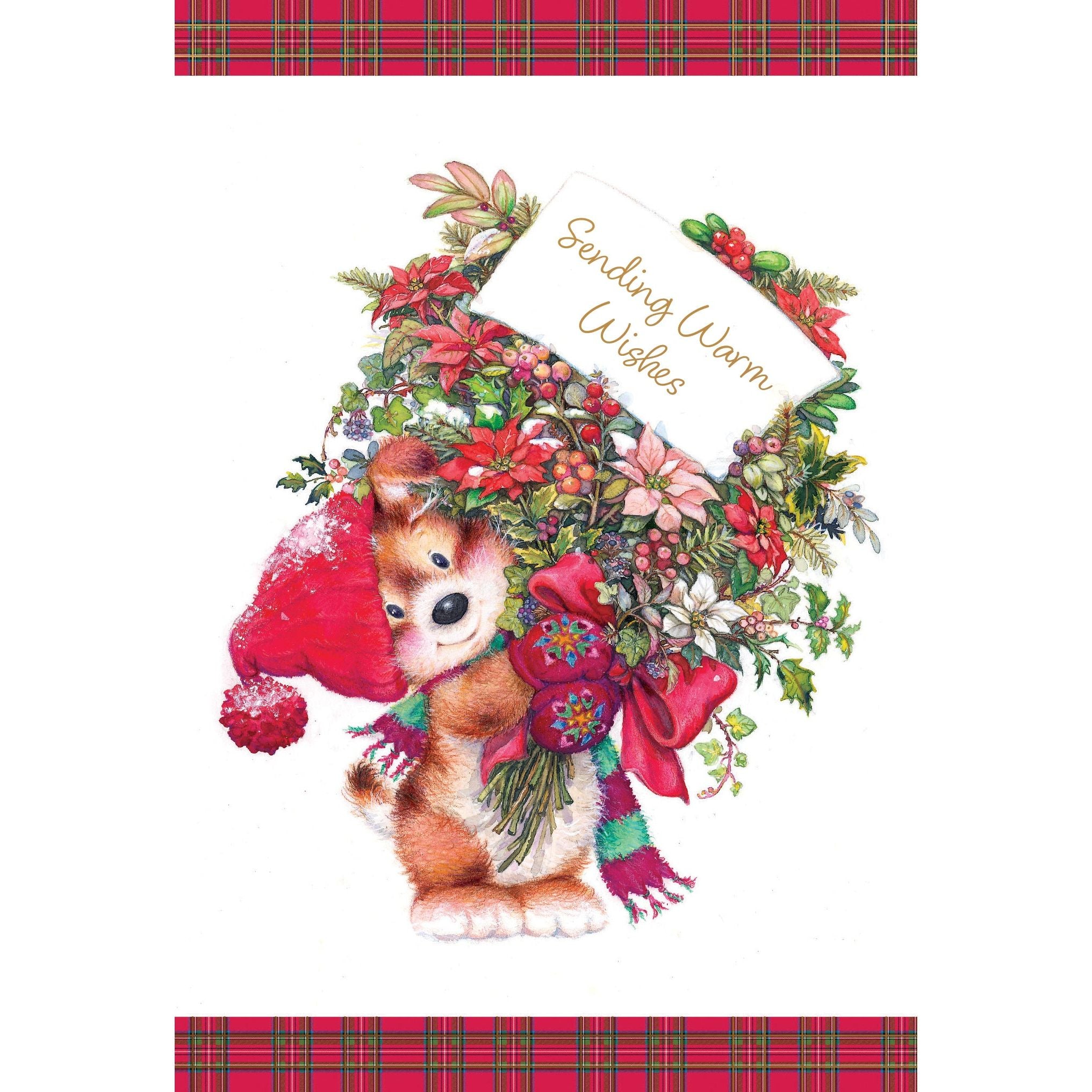 Dog Holding Flowers Christmas Card Lisi Martin