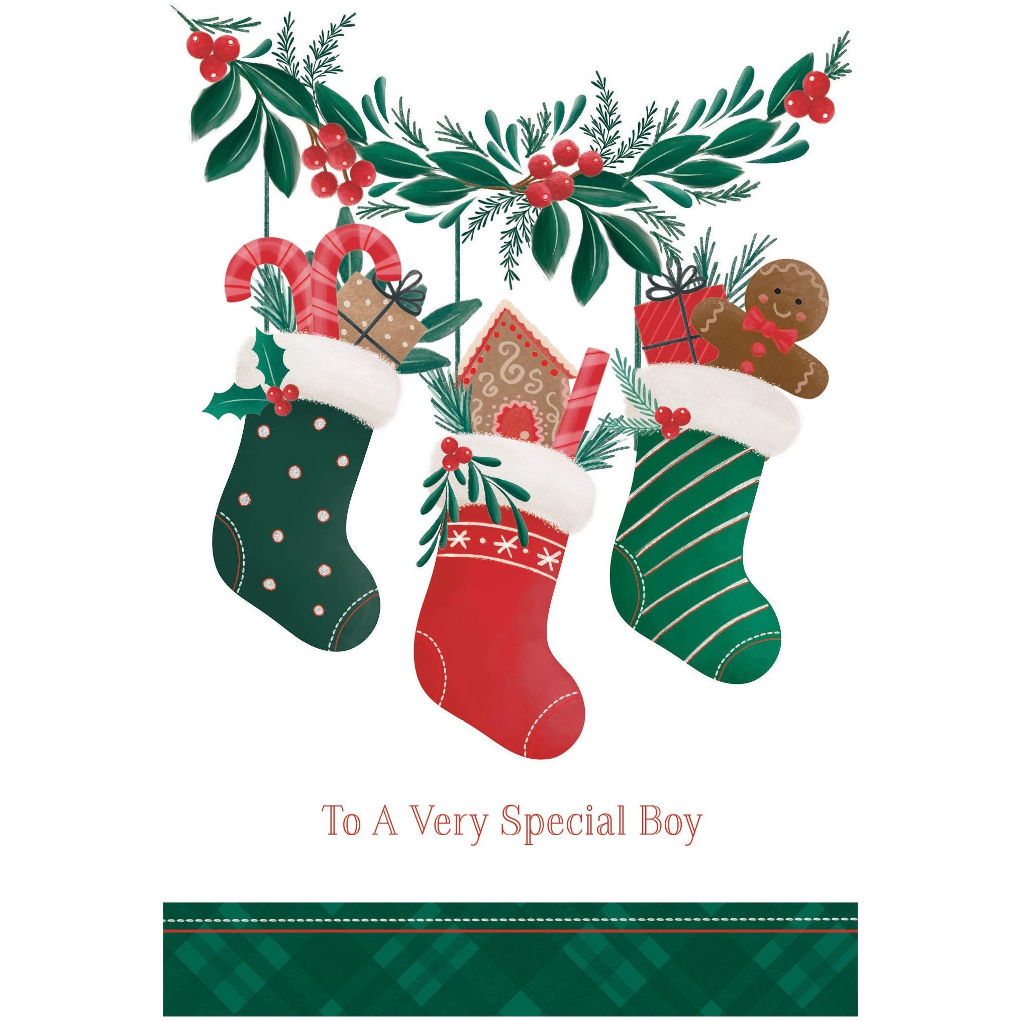 Three Stockings Christmas Card Special Boy