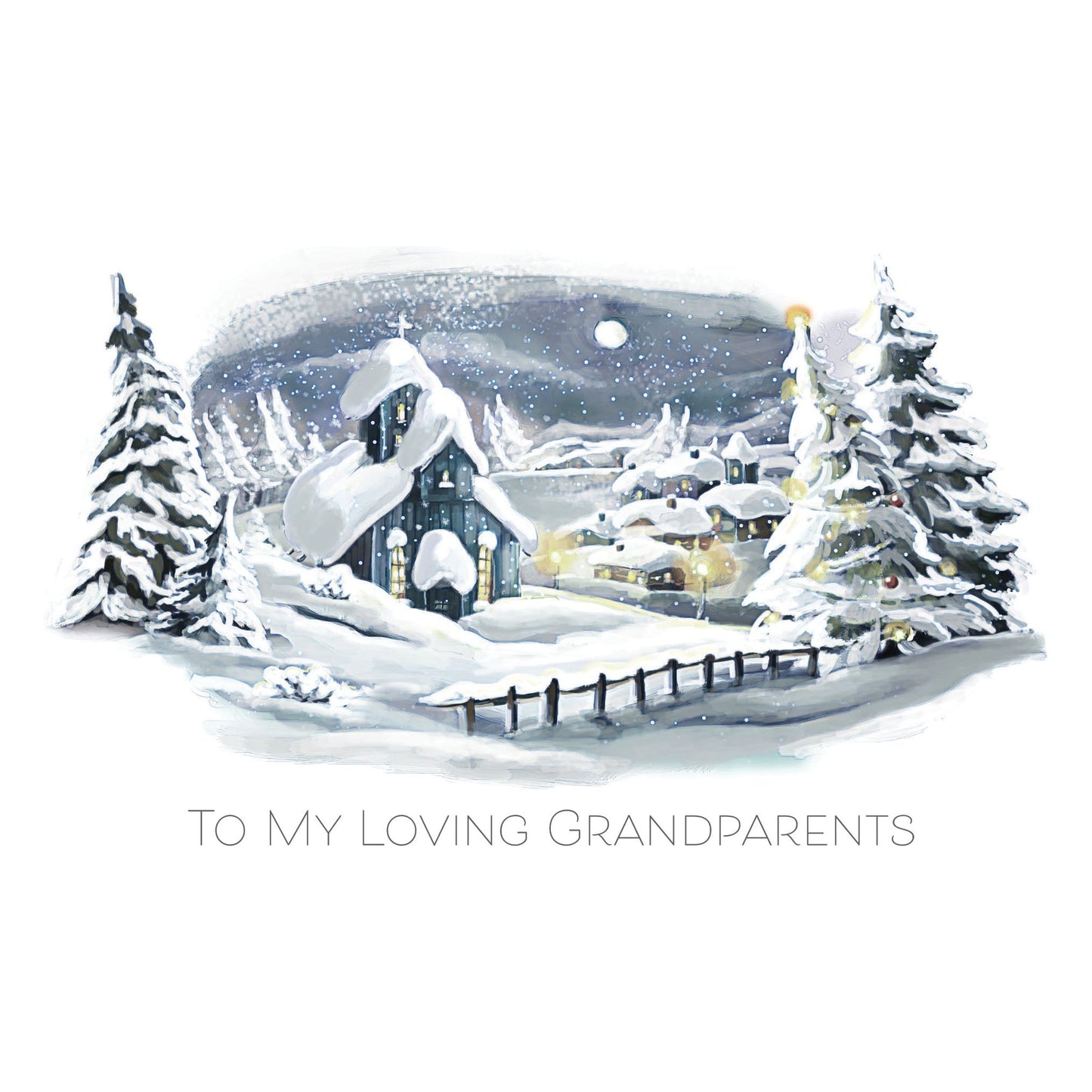 Snowy Church Christmas Card Grandparents