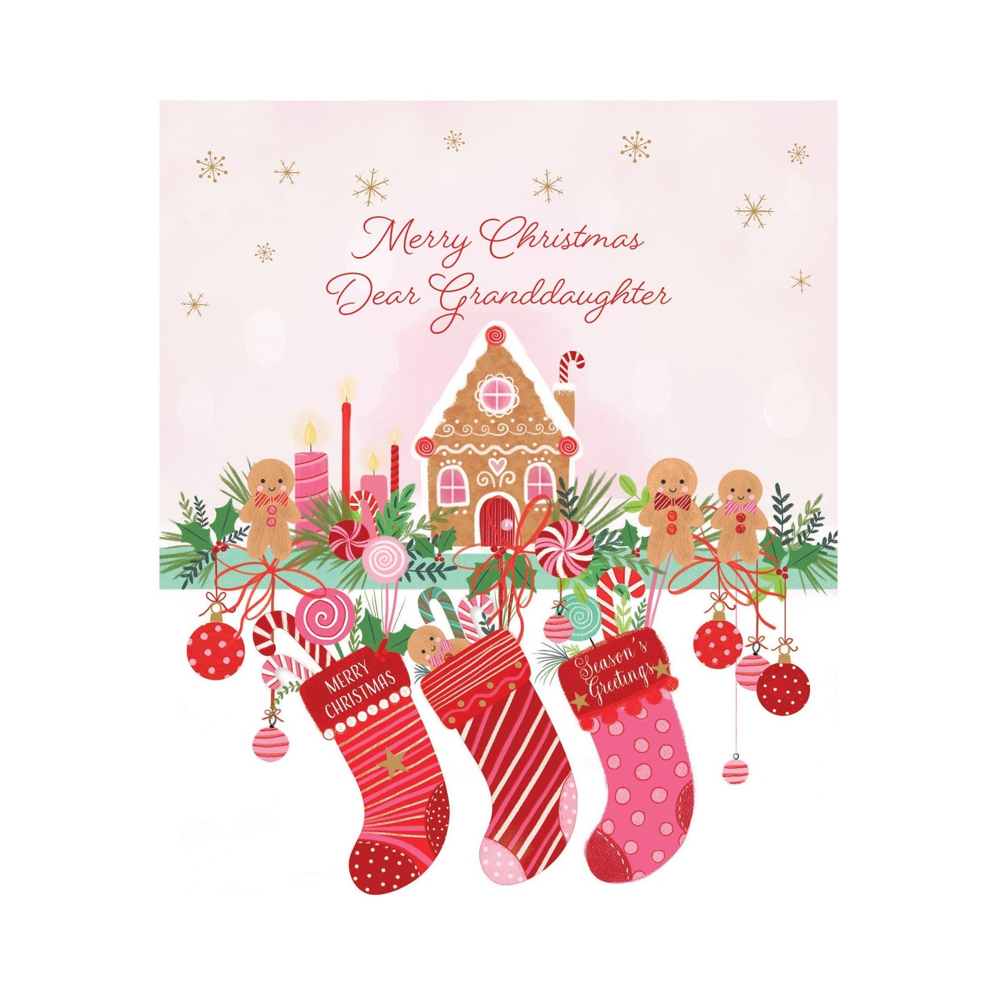 Gingerbread Mantle Christmas Card Granddaughter