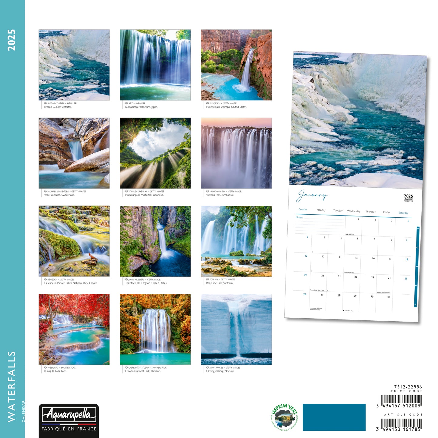 Waterfalls Wall Calendar 2025 Aquarupella