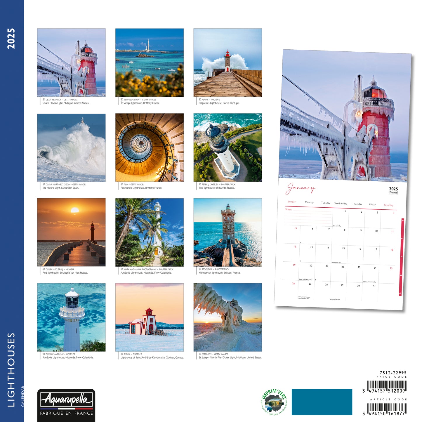 Lighthouses Wall Calendar 2025 Aquarupella