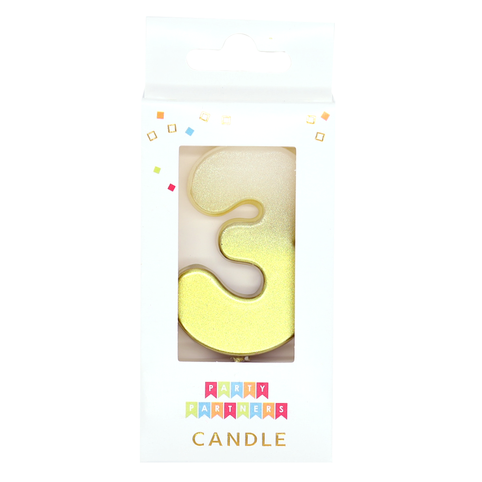 3 Gold Metallic Ombre Number Candle