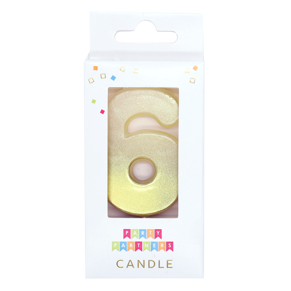 6 Gold Metallic Ombre Number Candle