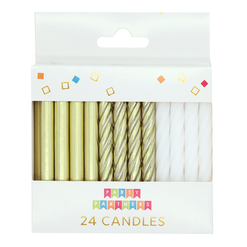 Gold & White 24 Candle Set