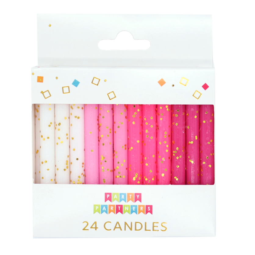 Pink Gold Glitter 24 Candle Set