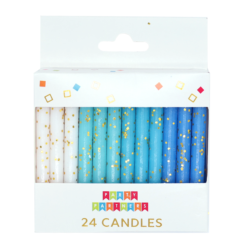 Blue Gold Glitter 24 Candle Set