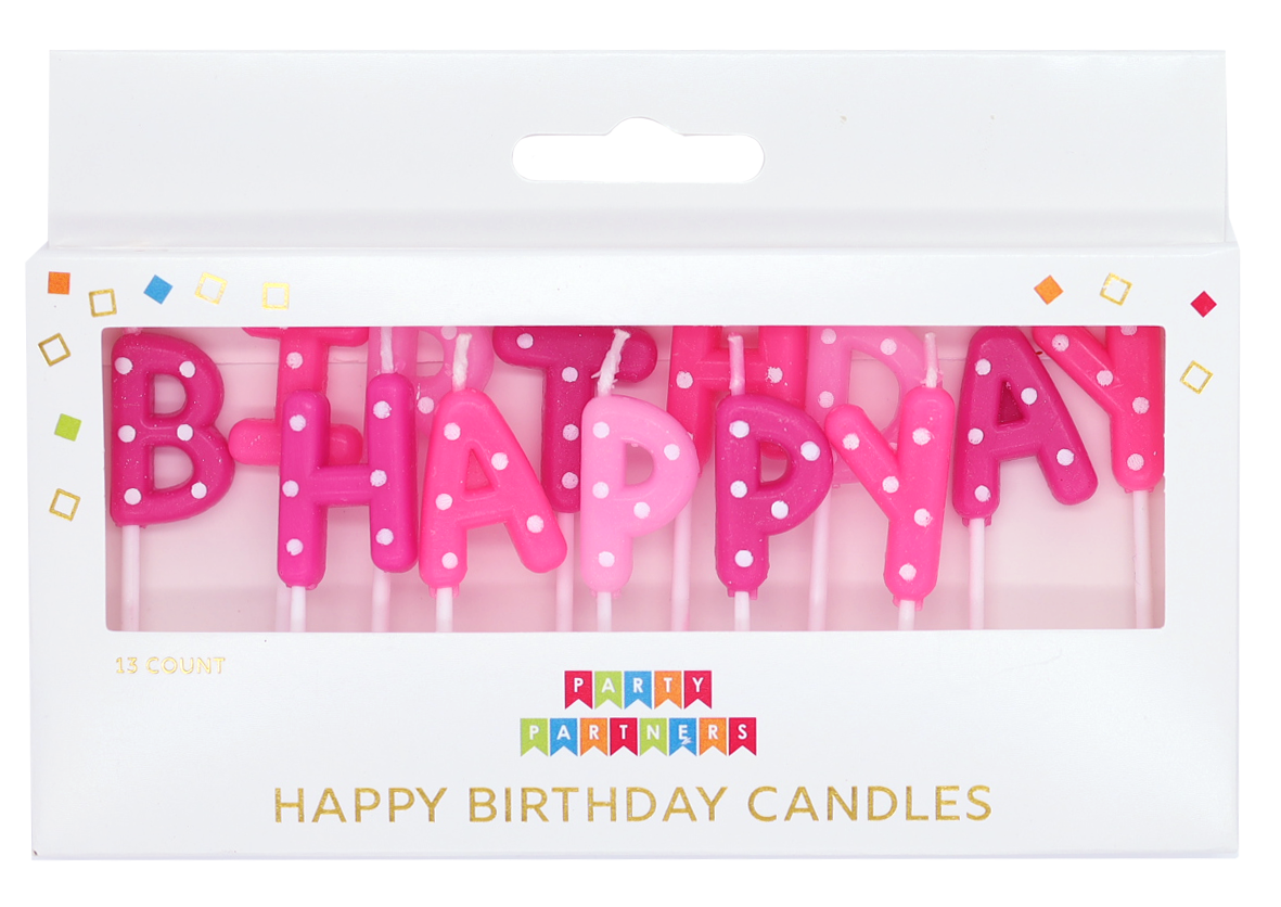 Pink Happy Birthday Dotted Candle Set