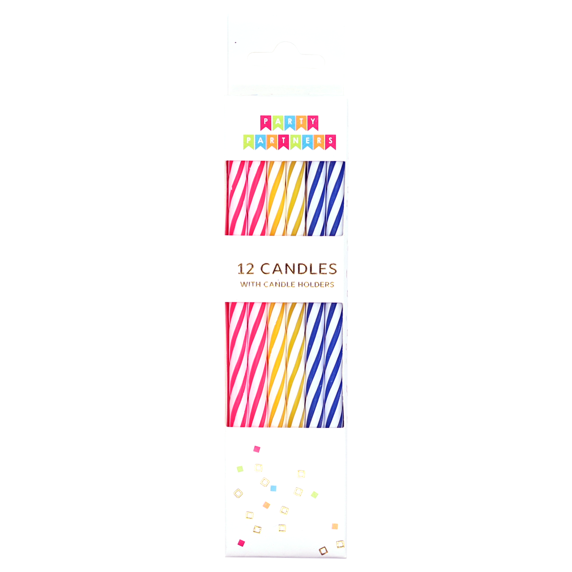 Pink, Yellow, Blue Striped 12 Candle Set