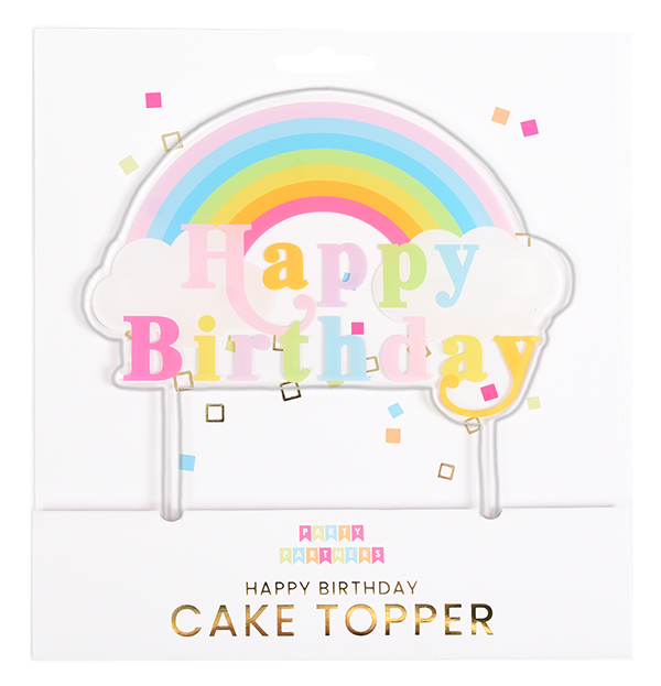 Pastel Rainbow Happy Birthday Cake Topper