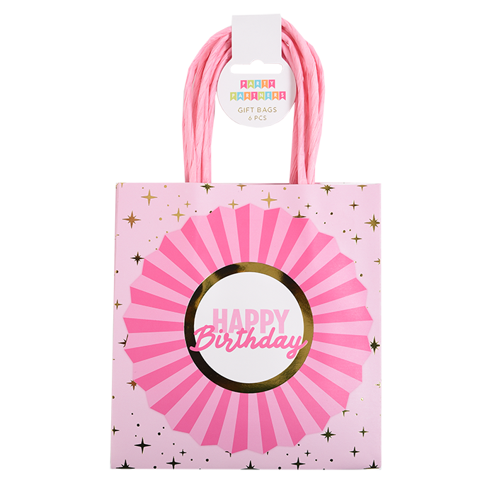 Pink Happy Birthday Favor Bags Set of 6