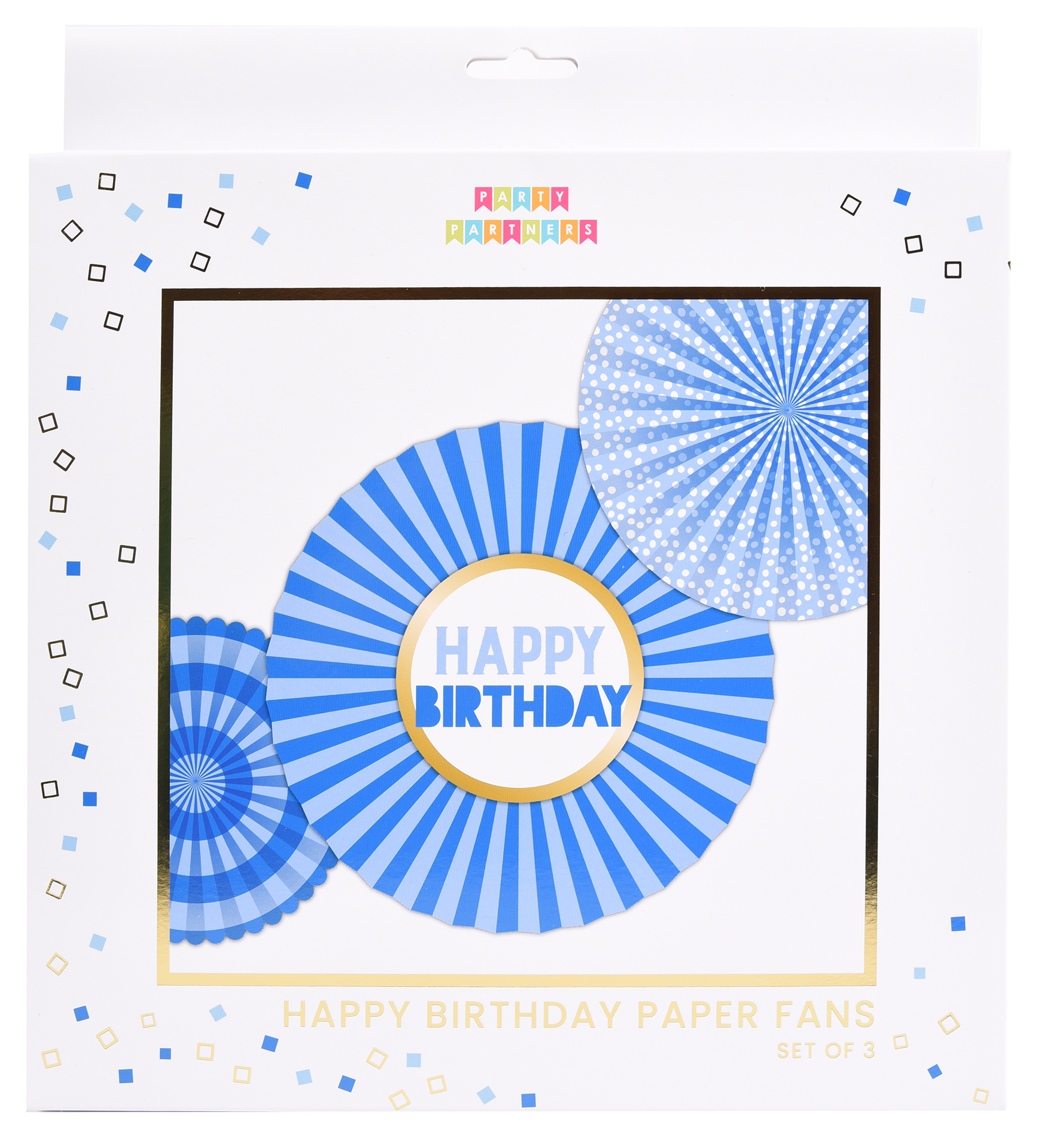 Blue Happy Birthday Paper Fan