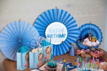 Blue Happy Birthday Paper Fan