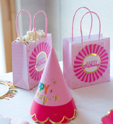 Pink Happy Birthday Favor Bags Set of 6