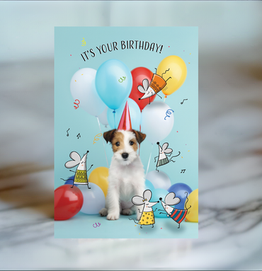 Balloon Pup  Birthday Card