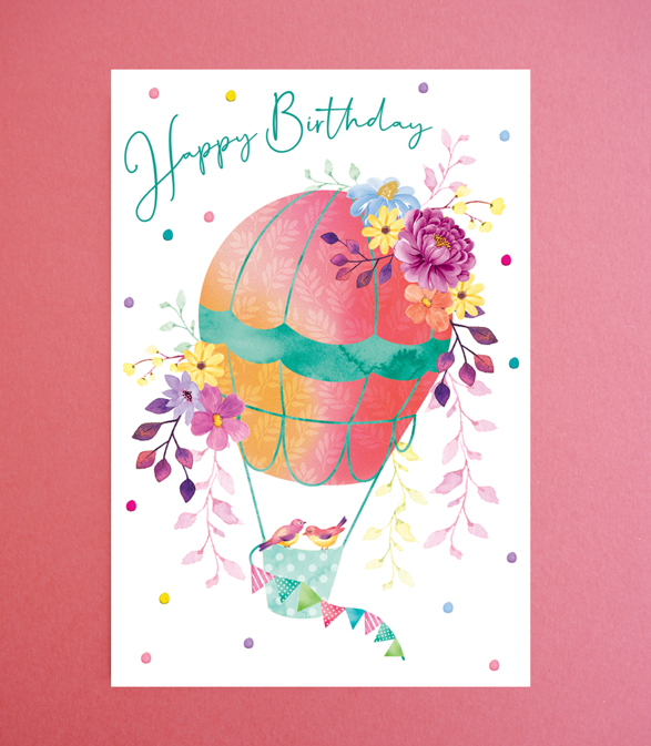 Birds In Balloon Birthday Card