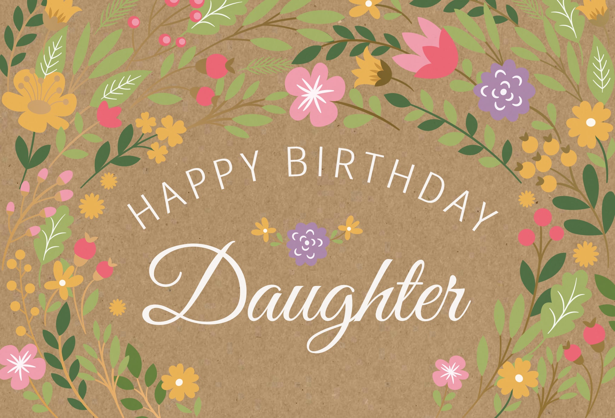 Birthday Daughter Card Happy Flowers Kraft - Cardmore