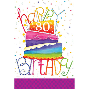 80th Birthday Card with colorful cake