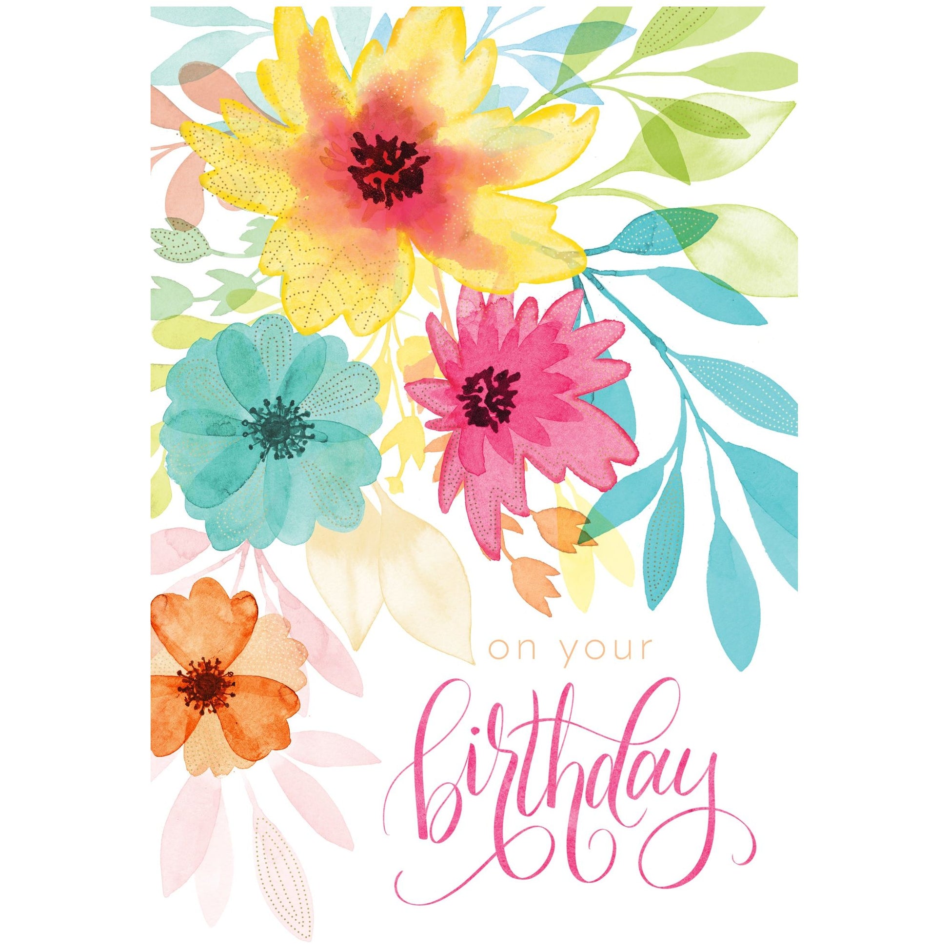 Bright Watercolor Flowers Birthday Card - Cardmore