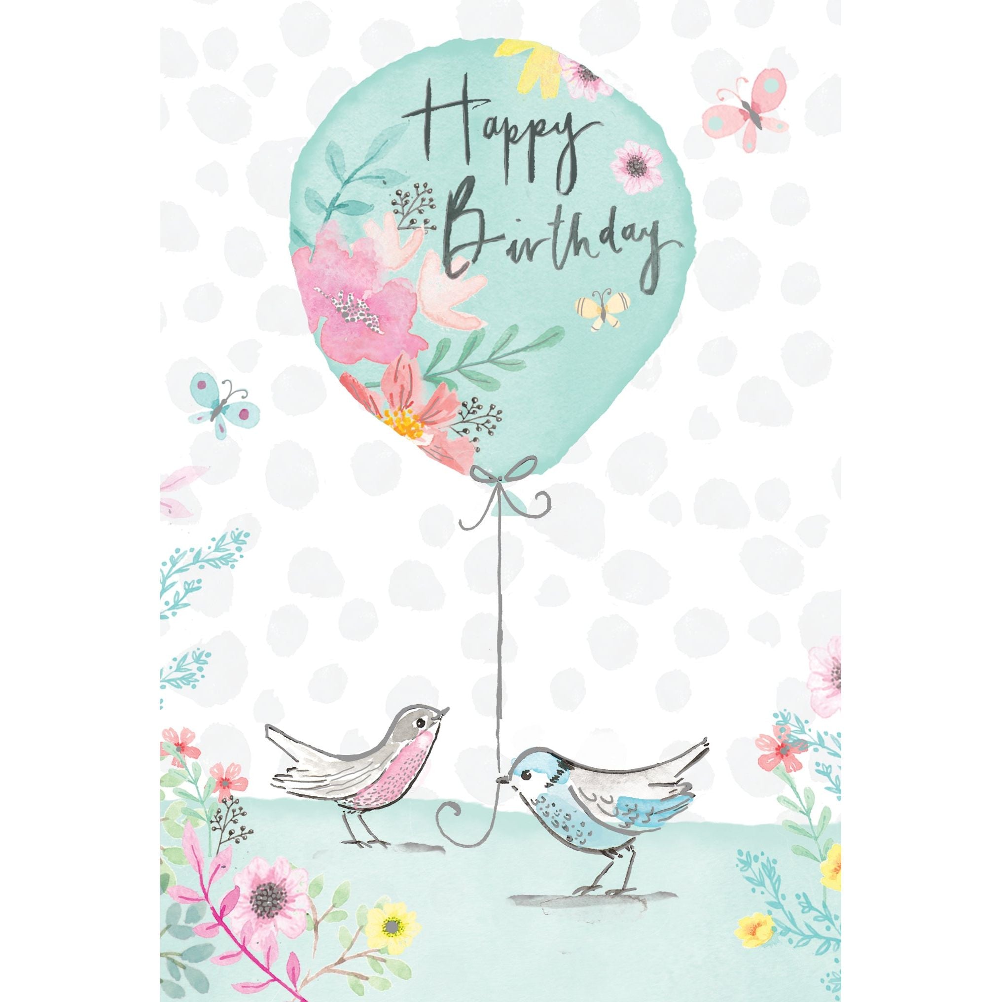 Pastel Balloon Birds Birthday Card