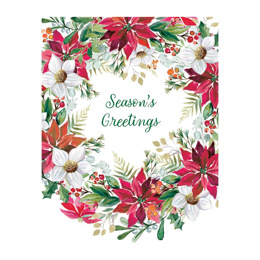 Poinsettia Wreath Christmas Card