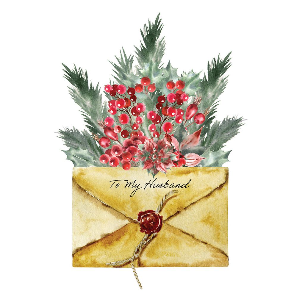 Holly Envelope Christmas Card Husband