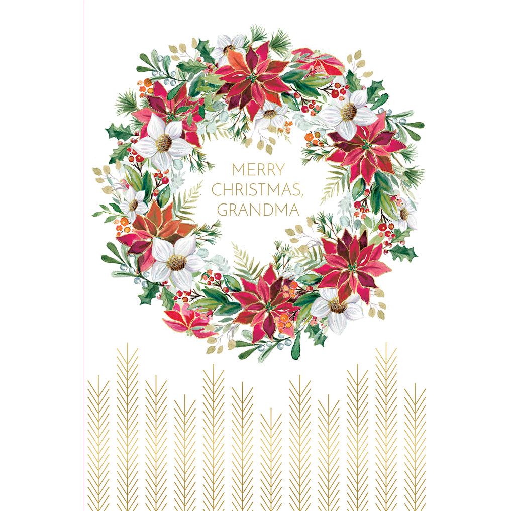 Poinsettia Wreath Christmas Card Grandmother