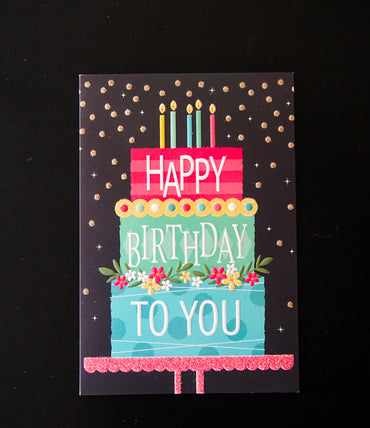 Neon Birthday Cake Birthday Card